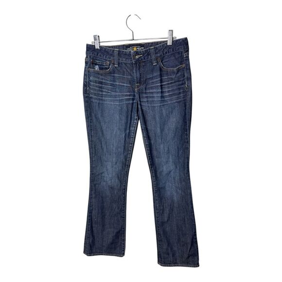Lucky Brand Lola Bootcut Fit Dark Blue Wash Distressed Denim Jeans Size 6/28 - Picture 1 of 8